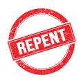 REPENT text on red grungy round stamp
