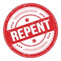 REPENT text on red round grungy stamp