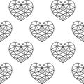 Geometric heart seamless pattern, Valentine`s Day black hearts on white background