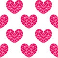 Geometric pink cubic heart seamless pattern, Valentine`s Day hearts on white background