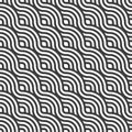 Repetitive Elegant Vector Wavy Deco Pattern. Continuous Line Graphic Circular Lattice Texture. Seamless East Plexus Design