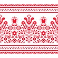 Polish folk art vector seamless design with flowers inspired by traditional highlanders embroidery Lachy Sadeckie - textile or fab