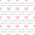 Repetitive hearts and arrows. Romantic seamless pattern. Cute girly print.