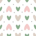 Repetitive hearts and polka dots. Cute romantic seamless pattern. Vector illustration.