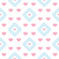 Repetitive hearts and rhombuses. Romantic seamless pattern.