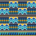African tribal Kente mud cloth style vector seamless textile pattern, traditional geometric nwentoma design from Ghana in blue and Royalty Free Stock Photo