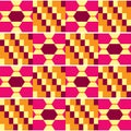 Tribal Kente mud cloth style vector seamless textile pattern, African traditional geometric nwentoma design from Ghana in yellow, Royalty Free Stock Photo