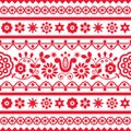 Polish folk art vector seamless embroidery retro pattern with flowers inspired by embroidery designs Lachy Sadeckie - textile Royalty Free Stock Photo