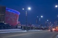 Repina street and Ekaterinburg Arena in the twilight. Yekaterinburg. Russia
