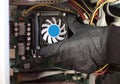 Replacement of the cpu fan in the computer Royalty Free Stock Photo