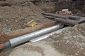 Replacement of underground pipeline pipes.	Russia Royalty Free Stock Photo