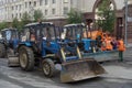 Replacing asphalt concrete coating with fast technology seamless styling on Tverskaya Street in Moscow