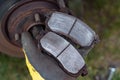 Replacing the brake pads in the car. Repair of the front suspension in the car