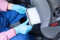 Replacing the cabin pollen air filter for a car Royalty Free Stock Photo