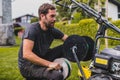 Replacing a cable on laying machine Royalty Free Stock Photo