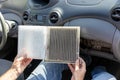 Replacing the dirty cabin pollen air filter for a car Royalty Free Stock Photo