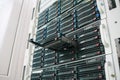 Replacing a module in a powerful server hardware. Cloud storage technology concept. Hosting platform of the Internet provider.
