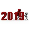 Replacing numbers to form new year 2019 - a 3d image Royalty Free Stock Photo