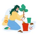 Replant Leaves Occupation Woman In Garden Vector