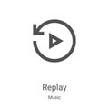 replay icon vector from music collection. Thin line replay outline icon vector illustration. Linear symbol for use on web and