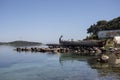 Replica of ancient greek wooden vessel at Iskele, Urla, Izmir. Royalty Free Stock Photo