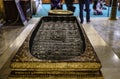 A replica of the Buddha's footprint was placed in front of the Ubosot of Luang Pho To, Bang Phli Temple Royalty Free Stock Photo