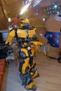 The Replica of Bumblebee robot made from iron part of a Car display at Thung Bua Chom floating market .Yellow robot