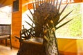 Replica of Game of thrones chair. Game of thrones is American fantasy drama. Chair made up of swords in the restaurant.