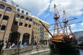 Replica of Golden Hind docked in St Mary Overie Dock, London Royalty Free Stock Photo