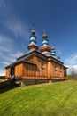Replica of the historic Orthodox church of the Protection of the Holy Virgin, wooden, in the Lemko style