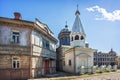 A replica of old houses on a city street on the territory of the museum of the Mosfilm film concern in Moscow