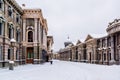 A replica of old houses on a city street on the territory of the museum of the Mosfilm film concern.. Moscow, Russia.