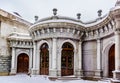 A replica of old houses on a city street on the territory of the museum of the Mosfilm film concern.. Moscow, Russia.