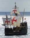 Replica ot vessel Santa Maria is passing the port of Funchal