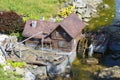 Replica of rural landscape, wooden watermill, Podlasie village, Inwald, Poland