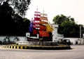 A model of sailor`s ship in the roundabout in a three-point crossing in Daman, India
