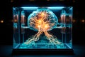 replica in a scientific laboratory of a human brain placed in a showcase