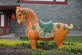 Imitation of Tang Dynasty three colored three flower horses and horse figurines. Royalty Free Stock Photo