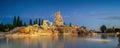 Replica of the Trevi Fountain at dusk in the town of Torrejon de Ardoz, Madrid, Spain