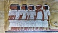 Replica of fresco - Cortege pulling the king catafalque. Ancient Egyptian art. Royalty Free Stock Photo