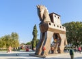 Replica of wooden Trojan horse in ancient city Troy. Turkey