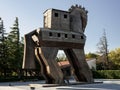 Replica of wooden trojan horse in ancient Troy city, Turkey Royalty Free Stock Photo