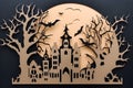 Scary Halloween paper-cutting art, a ghostly night coming out.Generated ai Royalty Free Stock Photo