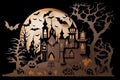 Halloween paper cut art, cut out art, a ghostly night coming out.generated ai Royalty Free Stock Photo