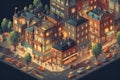 isometric city.view of the city.cityscape.Collection of houses, skyscrapers, buildings, built and supermarkets.generetive ai.