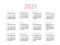 2021 horizontal calendar. Week start on monday design element