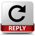 Reply (rotate arrow icon) white square button red ribbon in middle Royalty Free Stock Photo