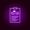 report car information outline icon in neon style. Elements of car repair illustration in neon style icon. Signs and symbols can
