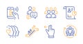 Report, Communication and Escalator icons set. Friends couple, Group and Bitcoin pay signs. Vector