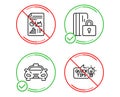 Report document, Blocked card and Taxi icons set. Education idea sign. Vector